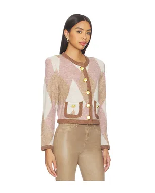 L'AGENCE SIOBHAN 起毛アーガイルカーディガン - Neutral,Mauve. - サムネイル2