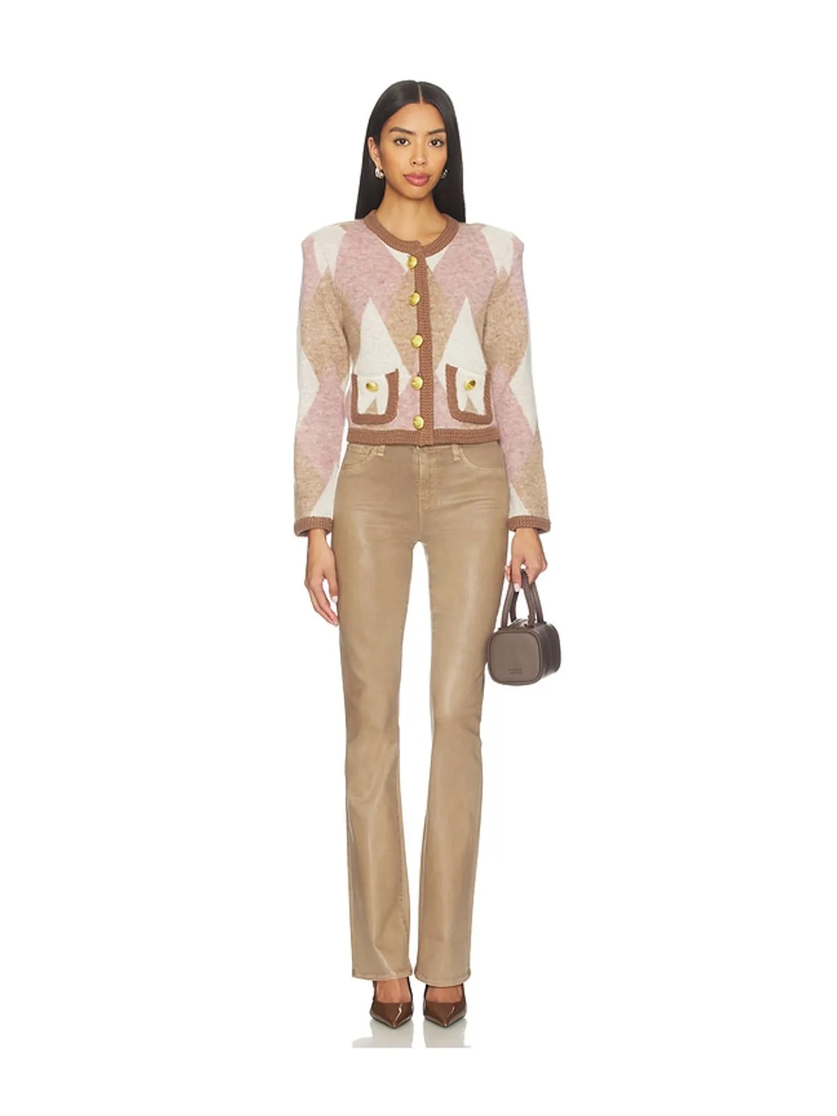 L'AGENCE SIOBHAN 起毛アーガイルカーディガン - Neutral,Mauve. - 画像4