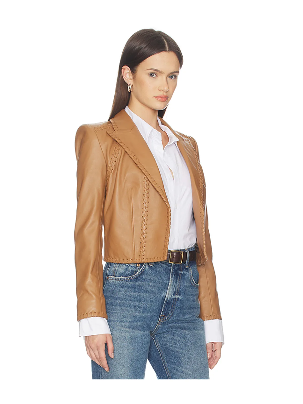 L'AGENCE DULCIE レザーウィップステッチブレザー - 画像2