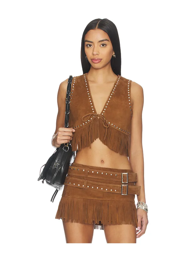 LAMARQUE LAMARQUE REINA FRINGED SUEDE ベストの商品画像