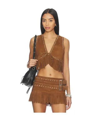 LAMARQUE REINA FRINGED SUEDE ベスト - サムネイル1