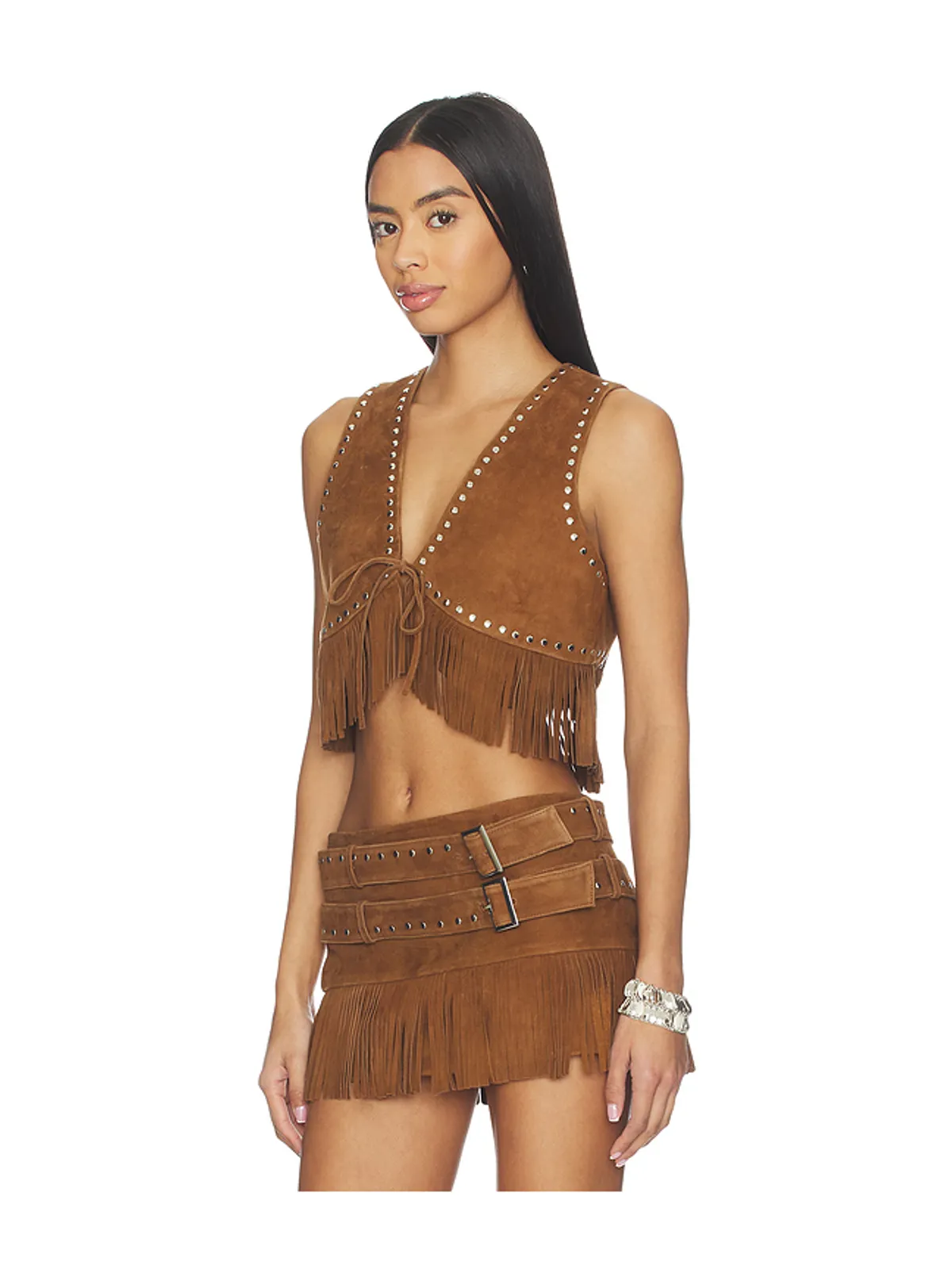 LAMARQUE REINA FRINGED SUEDE ベスト - 画像2