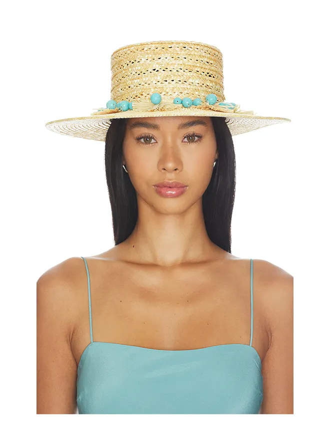 Lele Sadoughi Lele Sadoughi POMS ストローハット - Neutral,Teal.の商品画像