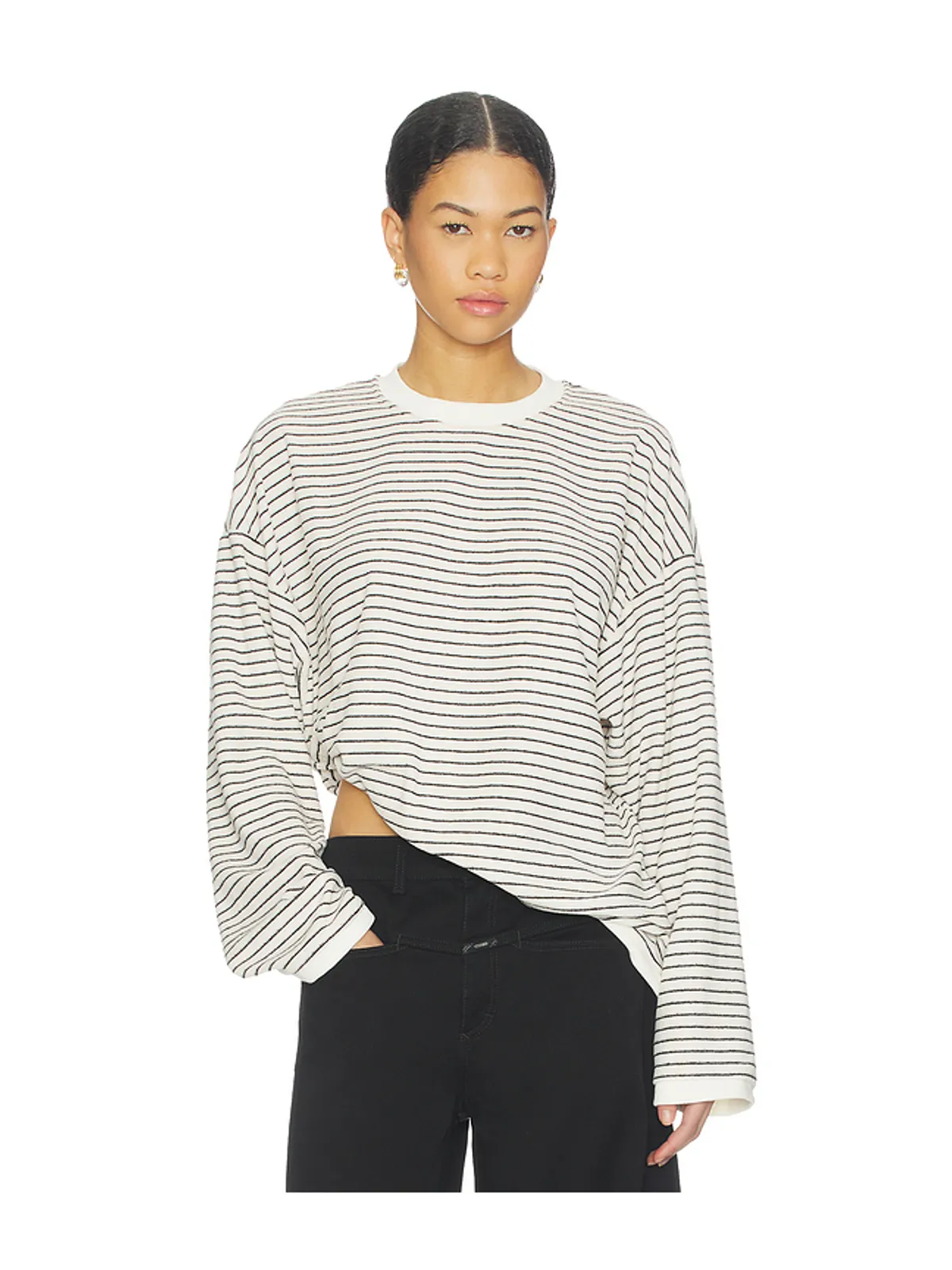 LIONESS CHERI LONG SLEEVE トップ - Cream,Black. - 画像1