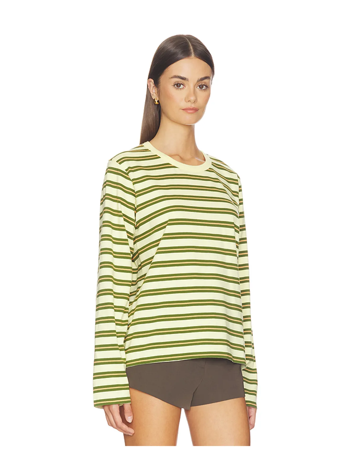 La Ligne Striped Long Sleeve Boyfriend Tee - Lemon,Army. - 画像2