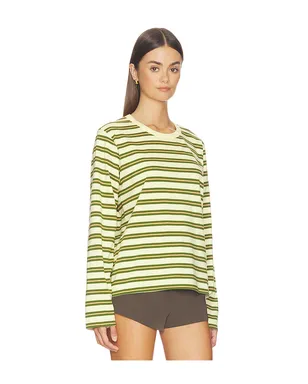 La Ligne Striped Long Sleeve Boyfriend Tee - Lemon,Army. - サムネイル2