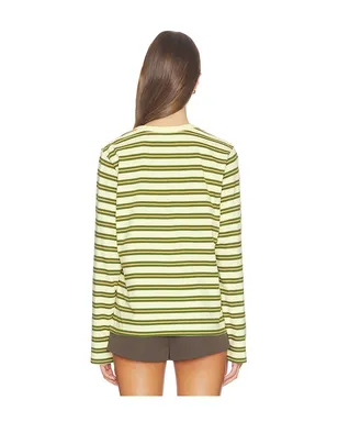 La Ligne Striped Long Sleeve Boyfriend Tee - Lemon,Army. - サムネイル3