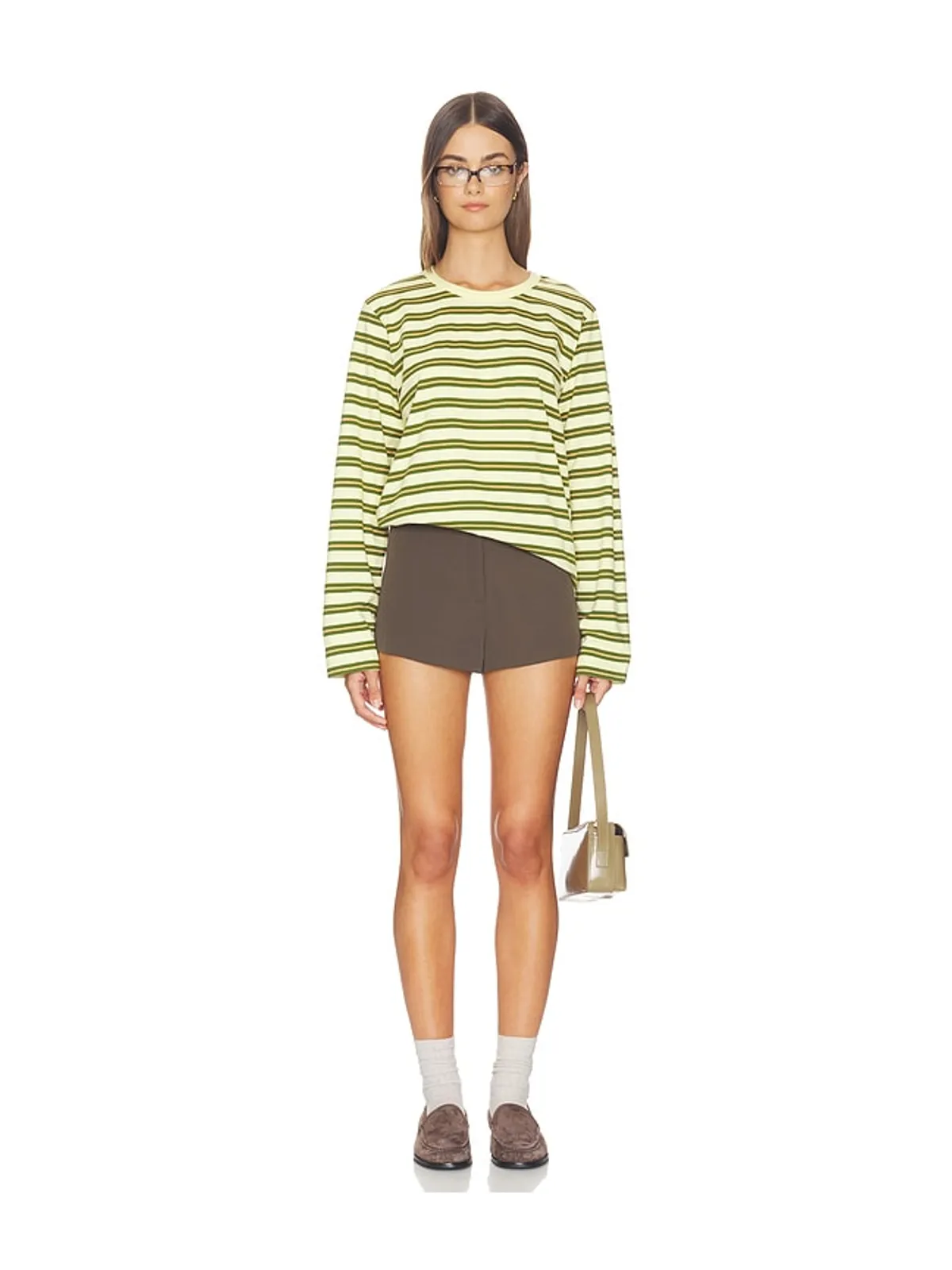 La Ligne Striped Long Sleeve Boyfriend Tee - Lemon,Army. - 画像4