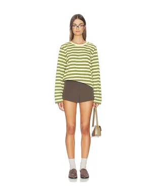 La Ligne Striped Long Sleeve Boyfriend Tee - Lemon,Army. - サムネイル4