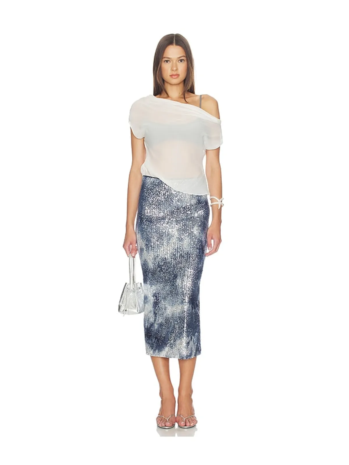 Le Superbe SHIBORI SHINE LIZA ミディ丈スカート - Navy,Baby Blue. - 画像5