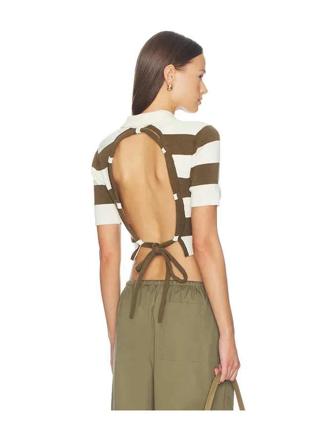 Monse Monse ROPE-LACED HALF PLACKET KNIT トップ - Ivory,Brown.の商品画像