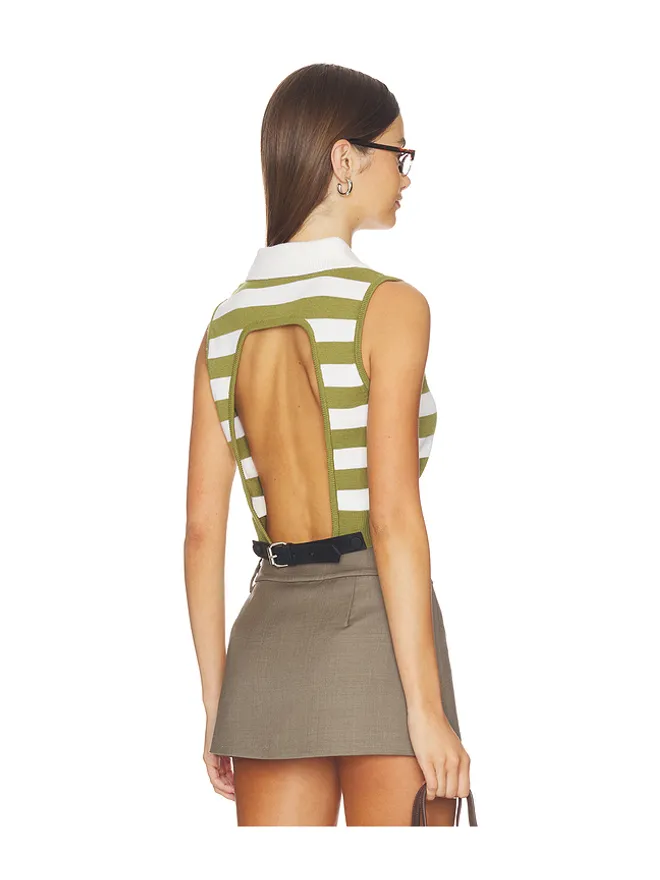 Monse Monse LEATHER BELT CUT OUT KNITTED トップ - Sage,Ivory.の商品画像