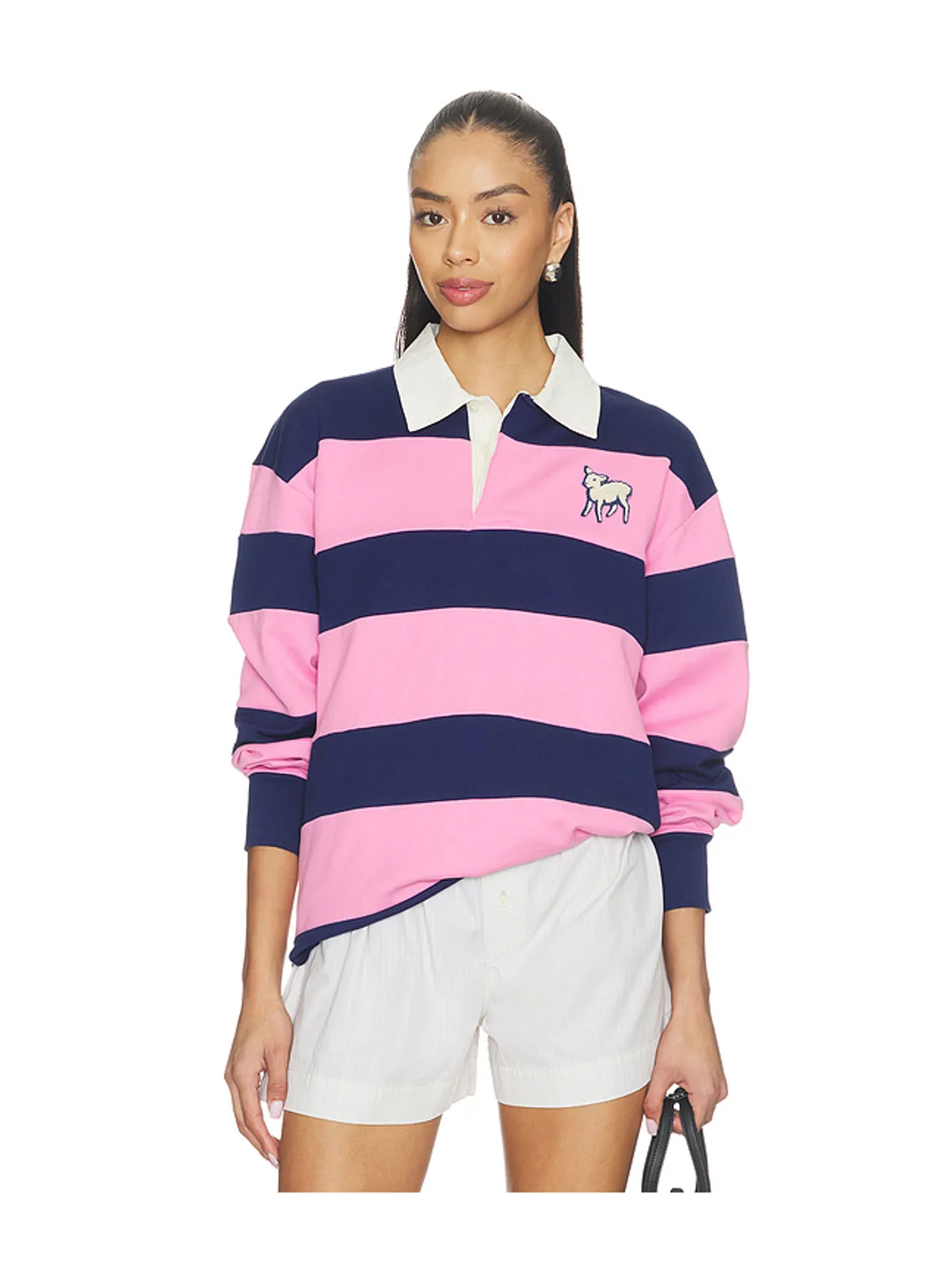MOTHER PIECE HUDDLE ポロトップ - Pink, Navy. - 画像2