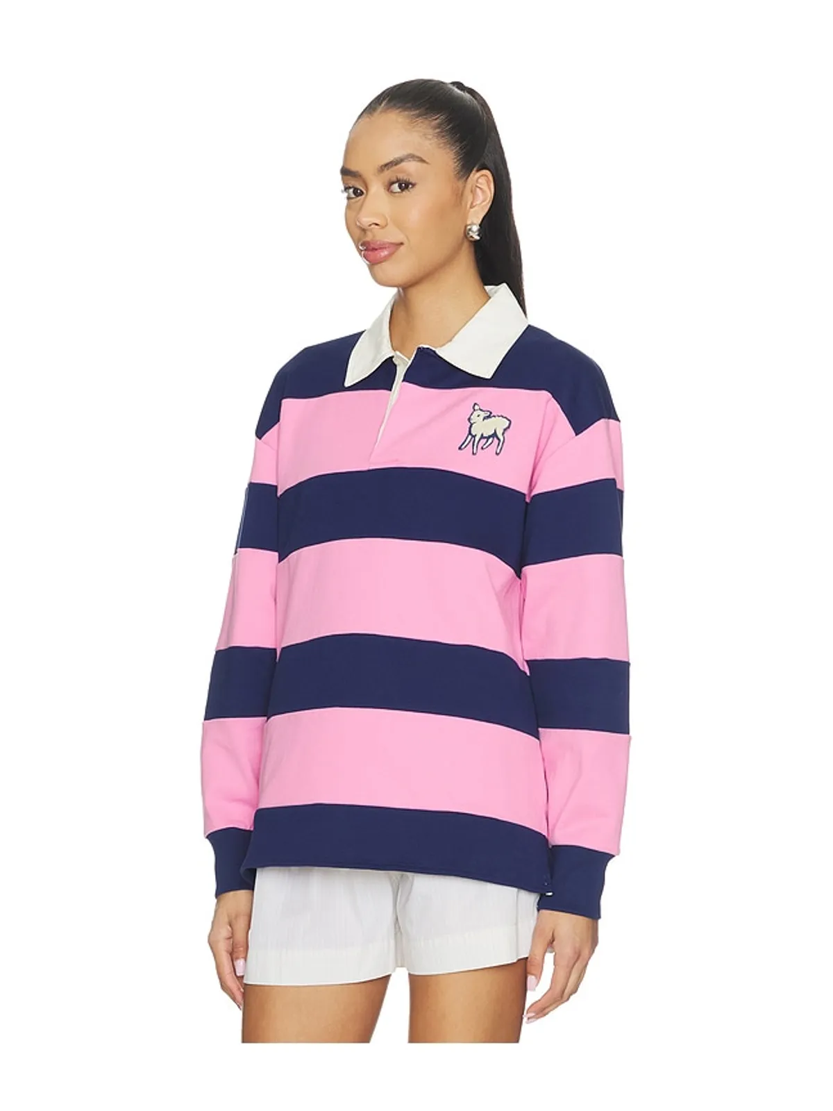 MOTHER PIECE HUDDLE ポロトップ - Pink, Navy. - 画像3