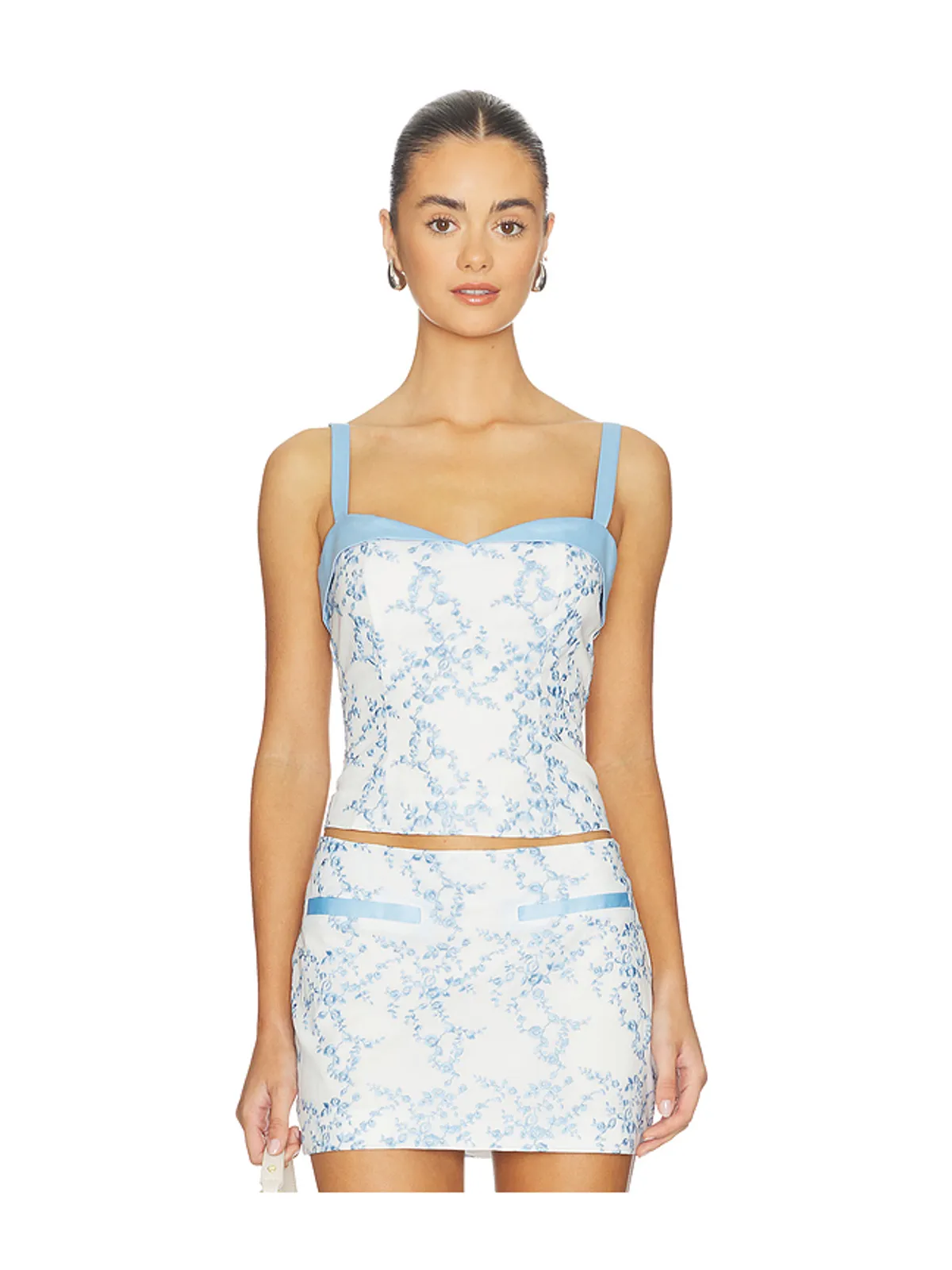 MAJORELLE OLENNA トップ - White,Baby Blue. - 画像1
