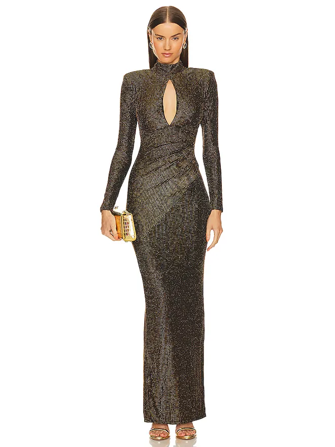 Michael Costello Michael Costello WINNIE ガウン - Black,Metallic Gold.の商品画像