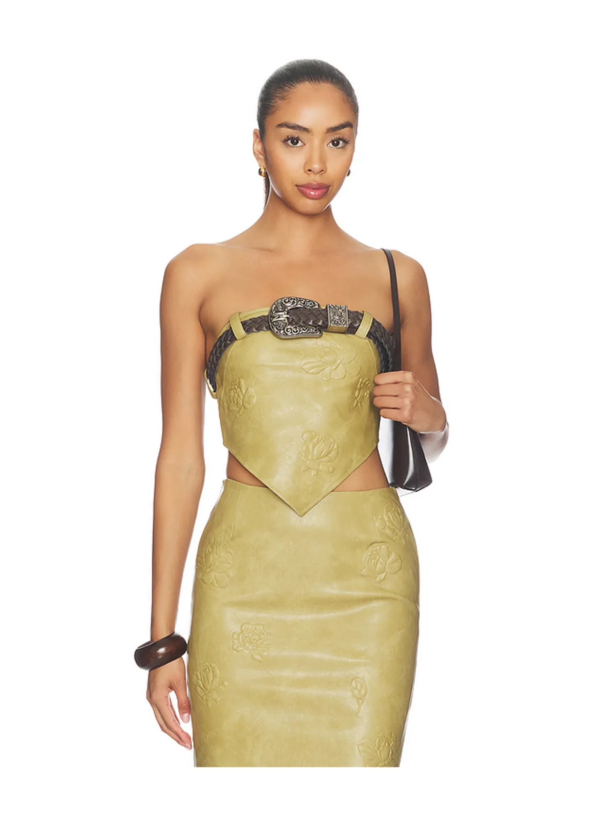 Markgong FAUX LEATHER FLORAL IMPRINTED TUBE WITH DETACHABLE BELT トップ - 画像1