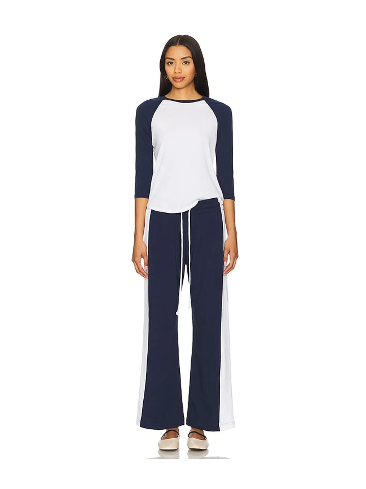 Michael Lauren KATYA RAGLAN Tシャツ - Navy,White. - 画像4