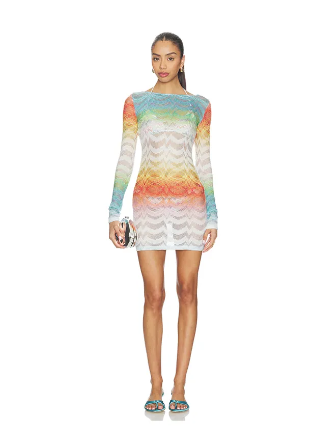 Missoni Missoni LONG SLEEVE MINI DRESS 長袖ミニドレス - Blue,Orange.の商品画像