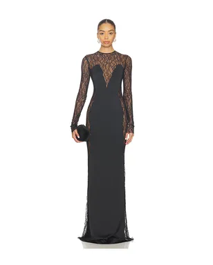 The New Arrivals by Ilkyaz Ozel JEAN レースディテールサテンマキシドレス - サムネイル2