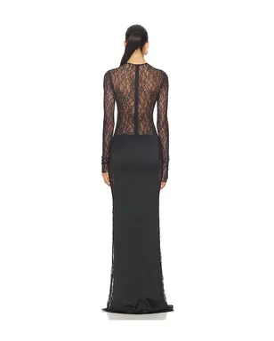 The New Arrivals by Ilkyaz Ozel JEAN レースディテールサテンマキシドレス - サムネイル3