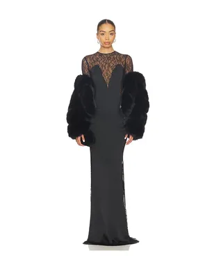 The New Arrivals by Ilkyaz Ozel JEAN レースディテールサテンマキシドレス - サムネイル4