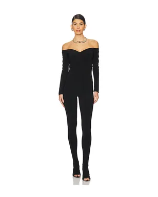 Norma Kamali SWEETHEART オフショルダーキャットスーツ、フッティー付き - サムネイル1