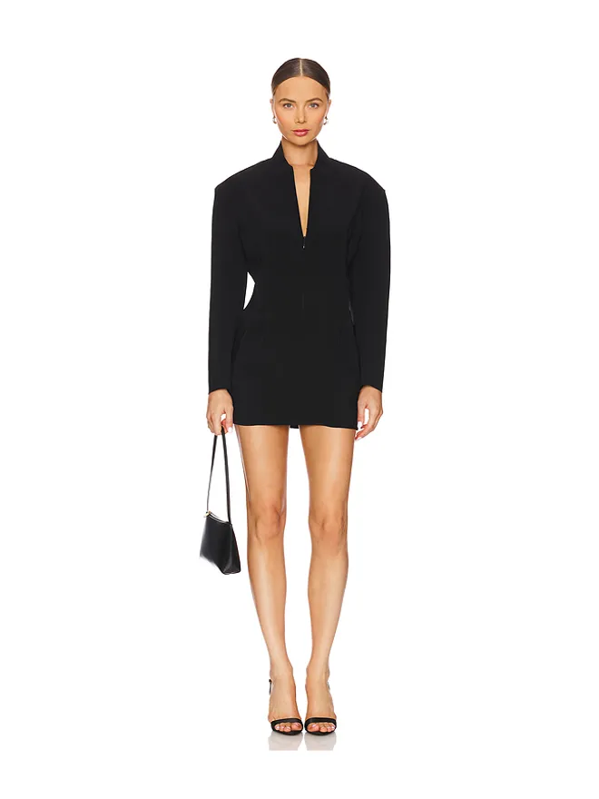 Norma Kamali Norma Kamali オーバーサイズ長袖ショルダーパッドフロントジップミニドレスの商品画像