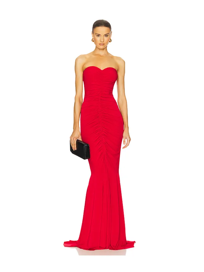 Norma Kamali Norma Kamali ストラップレシャーリングフロントフィッシュテールガウンの商品画像