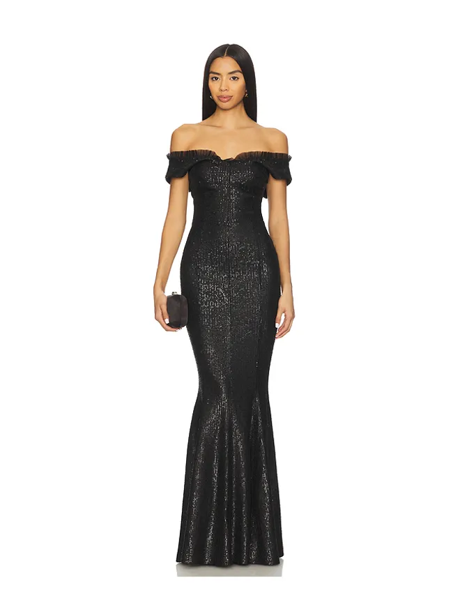 Norma Kamali Norma Kamali ダブルドロップショルダー グレース フィッシュテール ガウンの商品画像