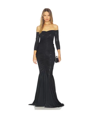 Norma Kamali OFF SHOULDER SHIRRED FRONT FISHTAIL ガウン - サムネイル1