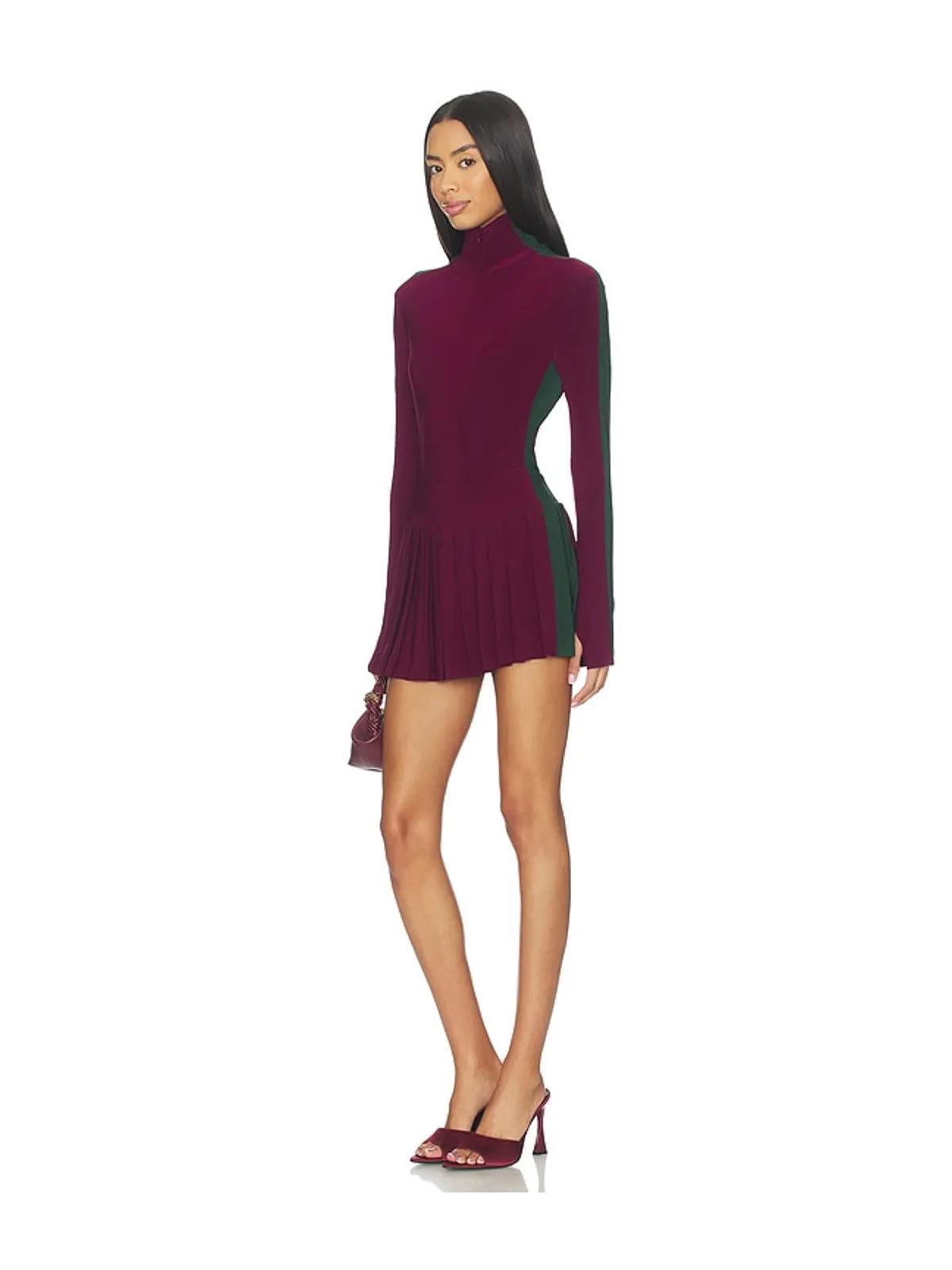 Norma Kamali SLIDE STRIPE プリーツピックルボールスカート - Burgundy,Dark Green. - 画像5