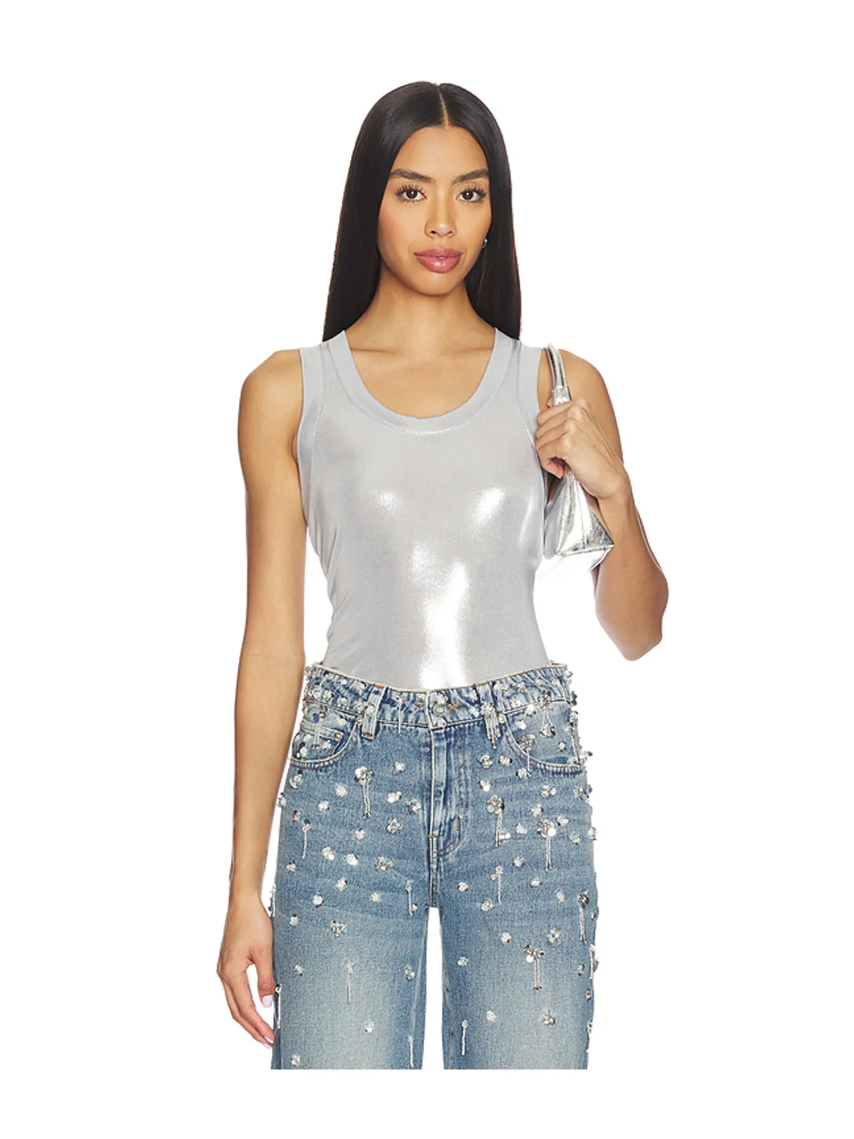 Norma Kamali RACER Tシャツ - Metallic Silver, grey. - 画像1