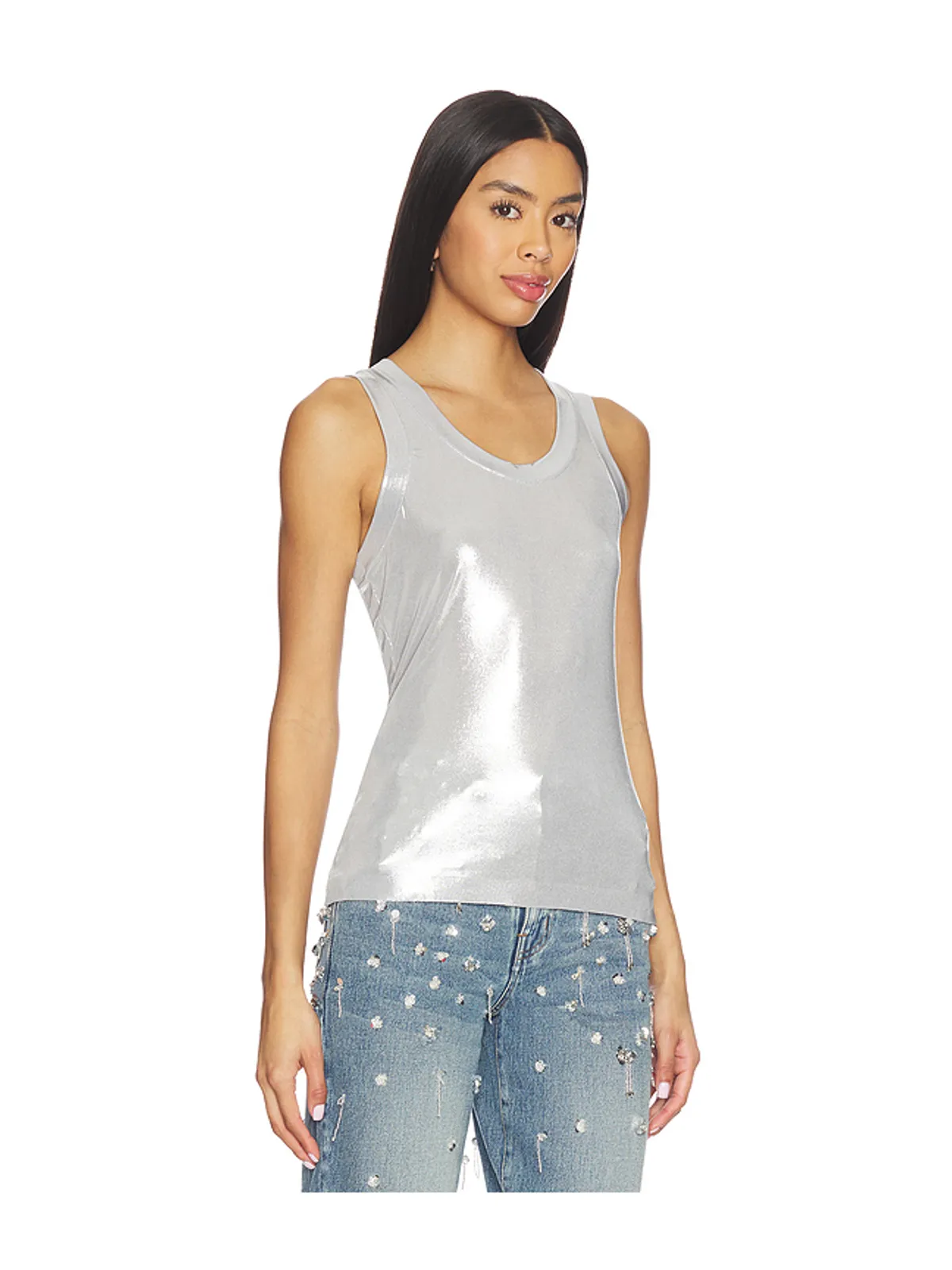 Norma Kamali RACER Tシャツ - Metallic Silver, grey. - 画像2