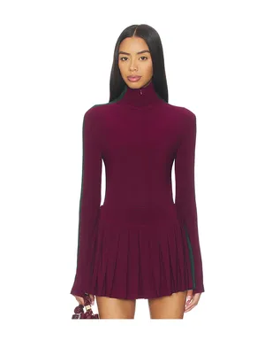Norma Kamali SIDE STRIPE ジップフロントタートルネックボディスーツ - Burgundy,Dark Green. - サムネイル1