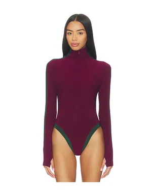 Norma Kamali SIDE STRIPE ジップフロントタートルネックボディスーツ - Burgundy,Dark Green. - サムネイル2