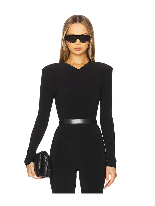 Norma Kamali Norma Kamali 長袖ショルダーパッドＶネックトップの商品画像