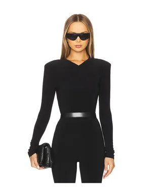 Norma Kamali 長袖ショルダーパッドＶネックトップ - サムネイル1
