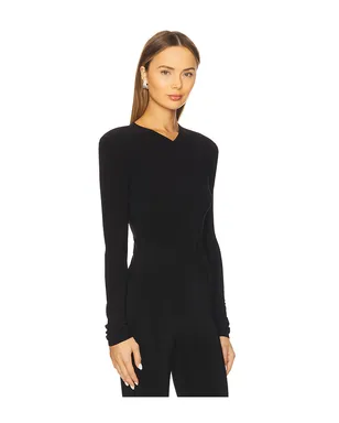 Norma Kamali 長袖ショルダーパッドＶネックトップ - サムネイル2
