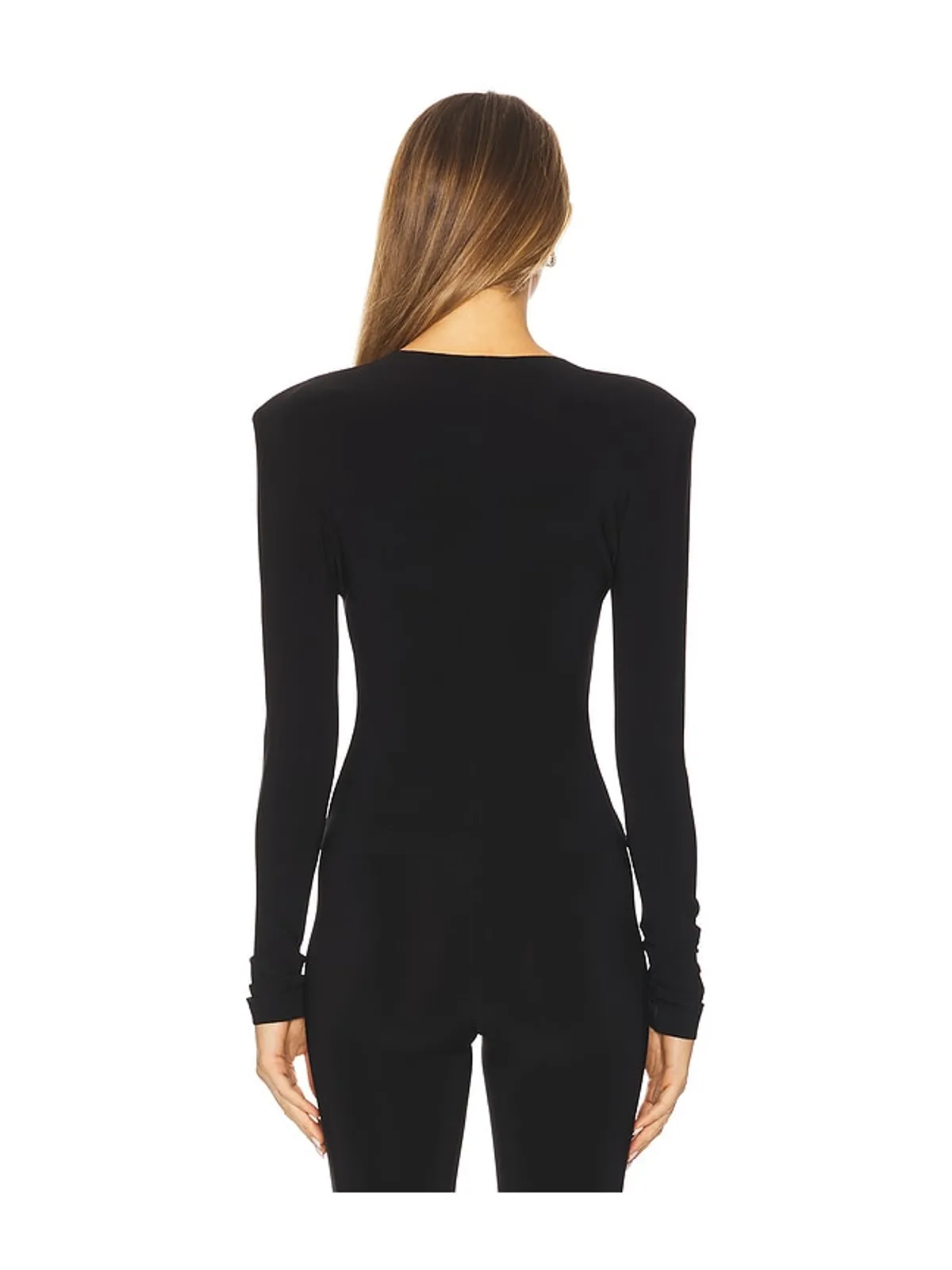 Norma Kamali 長袖ショルダーパッドＶネックトップ - 画像3