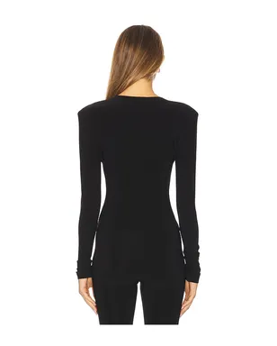 Norma Kamali 長袖ショルダーパッドＶネックトップ - サムネイル3