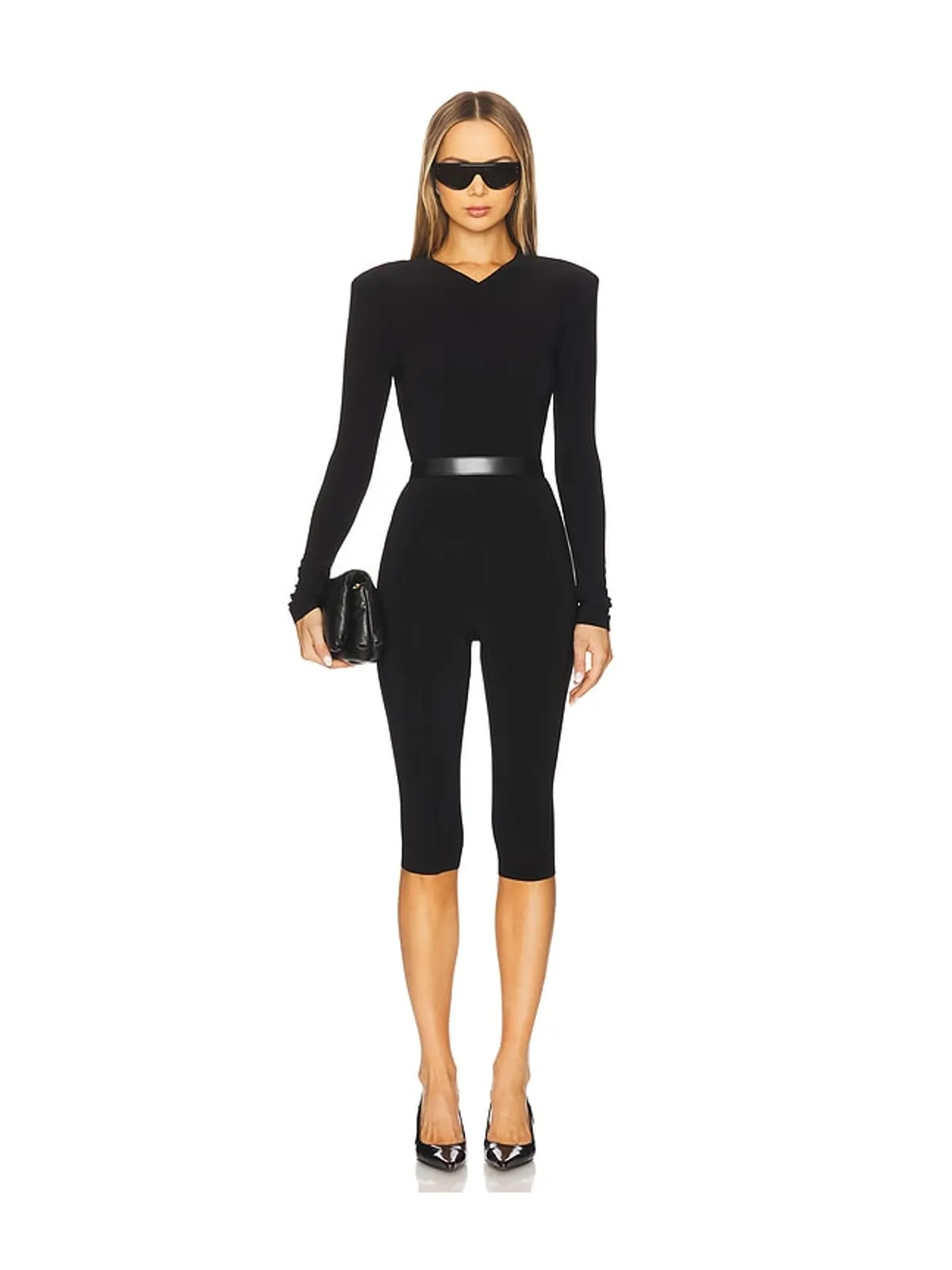 Norma Kamali 長袖ショルダーパッドＶネックトップ - 画像4