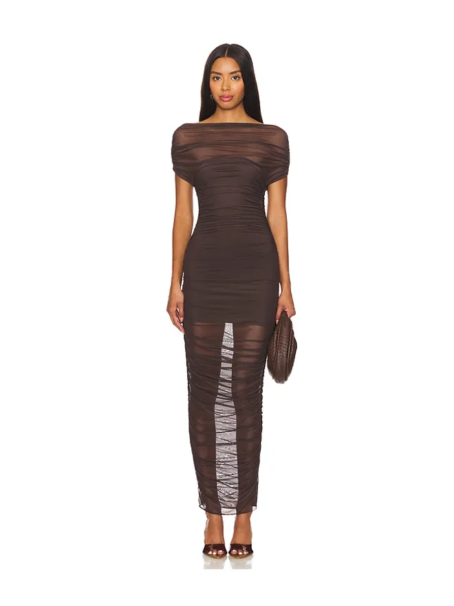 SEROYA SEROYA NOEL OFF SHOULDER MESH ミディ丈ドレスの商品画像