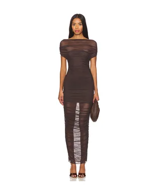 SEROYA NOEL OFF SHOULDER MESH ミディ丈ドレス - サムネイル1