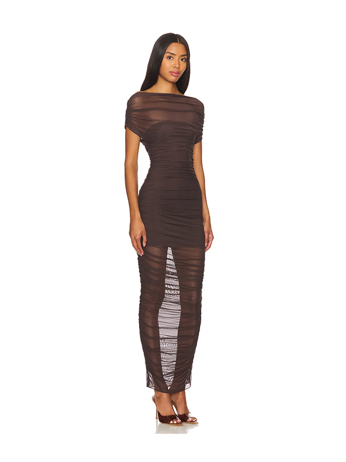 SEROYA NOEL OFF SHOULDER MESH ミディ丈ドレス - 画像2