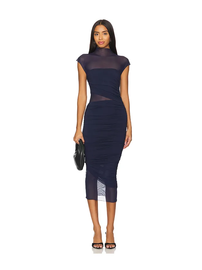 SEROYA SEROYA TABITHA MESH RUCHED ミディ丈ドレスの商品画像