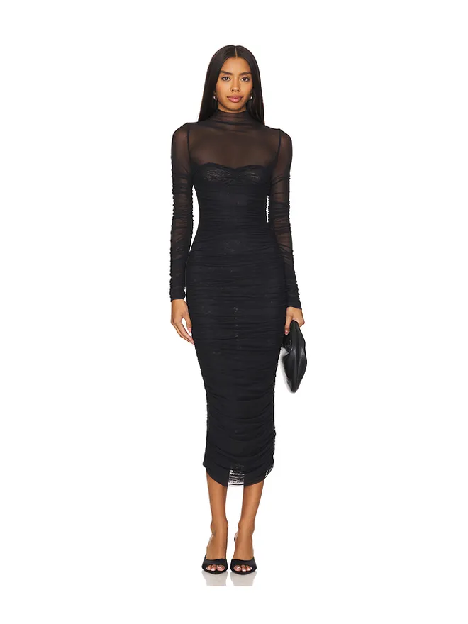 SEROYA SEROYA TRINA MESH RUCHED ミディ丈ドレスの商品画像