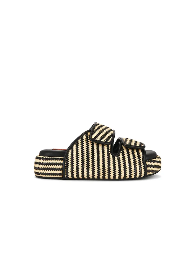 SIMONMILLER SIMONMILLER STRIPE RAFFIA CRO スライド - Black,Neutral.の商品画像
