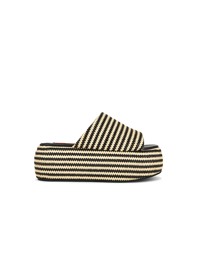 SIMONMILLER SIMONMILLER STRIPE RAFFIA CLOUDY PLATFORM サンダル - Black,Neutral.の商品画像