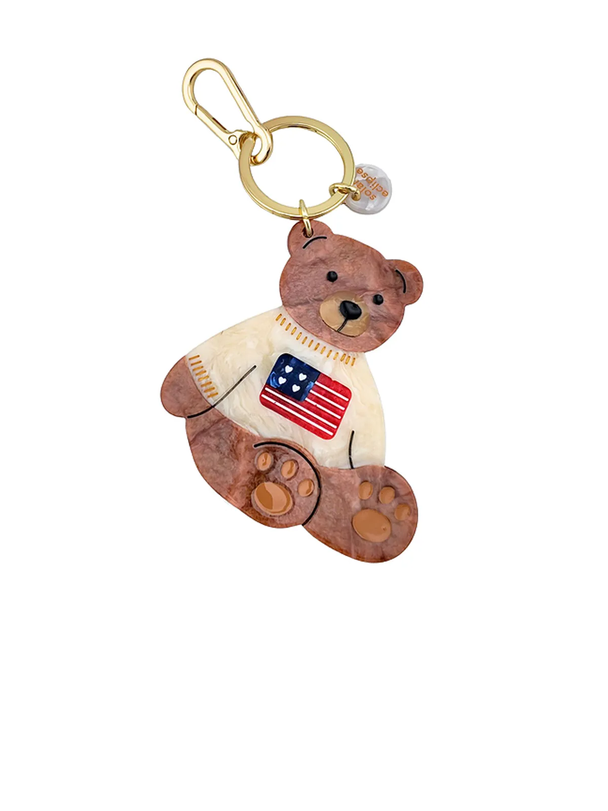 Solar Eclipse Hand-painted Americana Teddy Bear Bag Charm + Keychain - 画像1